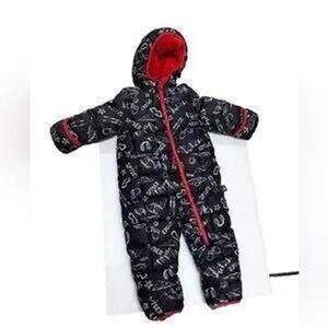 Kids Black Puffer Snowsuit Hooded Red Lined Spider Graphic Winter Jumpsuit‎ 18M